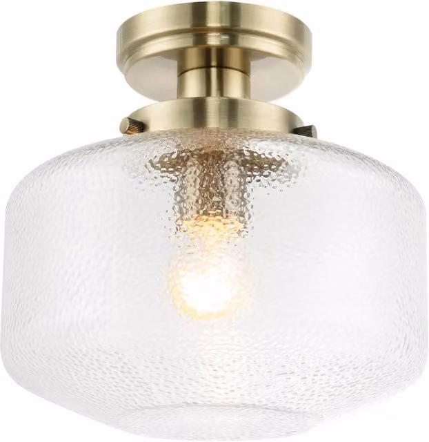Happy Homewares Antique Brass Semi Flush Ceiling Light with Transparent Glass Shade in Gold/Brass