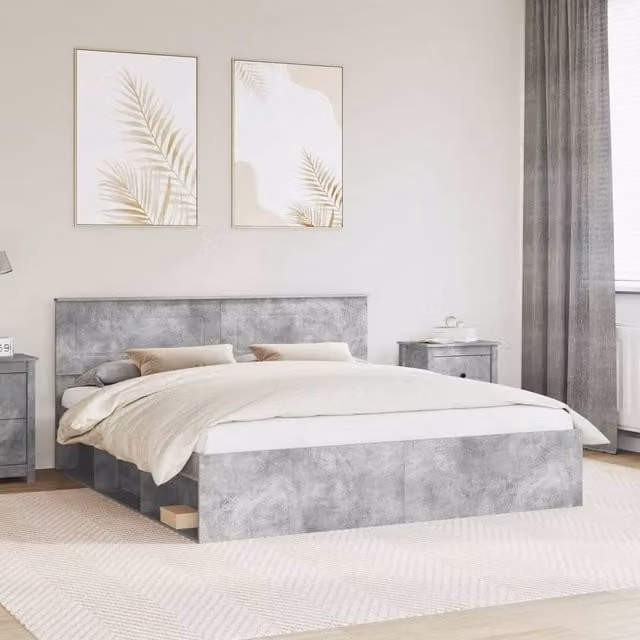 Berkfield Home Modern Bed Frame with Headboard in Grey Engineered Wood, W/D/H: 180 x 200 cm