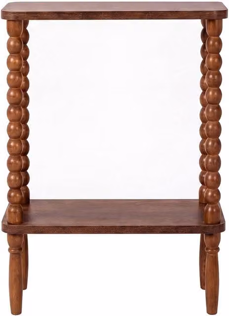Levede Brown 2-Tier Narrow Side Table with MDF Storage and Rubberwood Legs