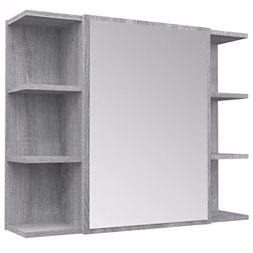 vidaXL Grey Sonoma Bathroom Mirror Cabinet with Glass Doors, W: 80 cm, D: 20.5 cm, H: 64 cm – 1