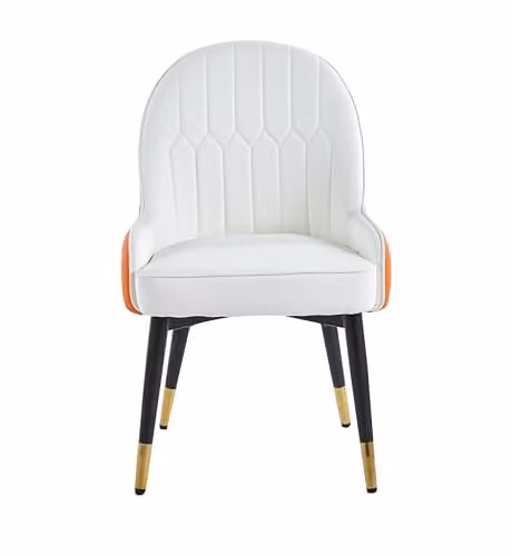 HYGRAD BUILT TO SURVIVE 2 Piece Set of Modern Accent Armchairs in White and Orange with Fire Resistant PU Leather and Black Metal Legs with Gold Accents – 2