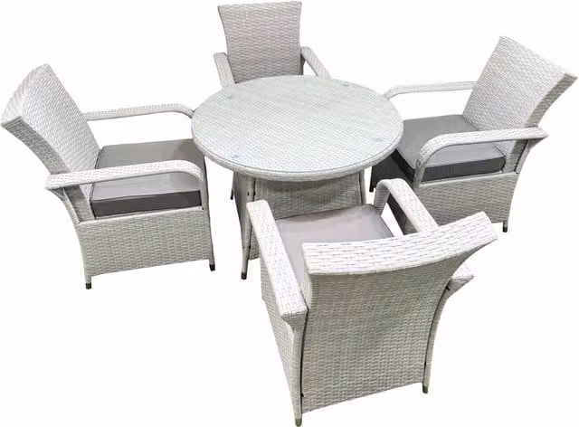 Fimous Wicker PE Rattan Garden Furniture Set with 4 Chairs and Medium Round Table in Light Grey Mixed