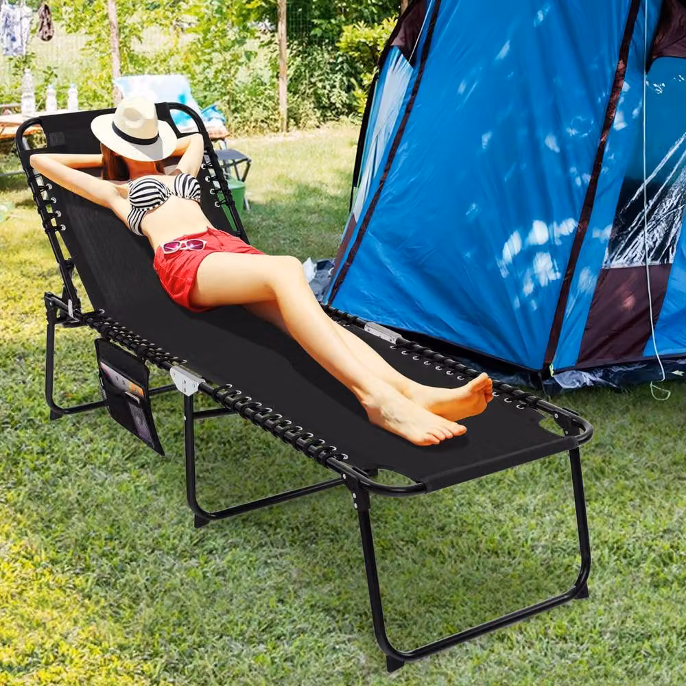 Costway Black Folding Patio Chaise Lounge Chair with Adjustable Headrest and Textilene Fabric – 4