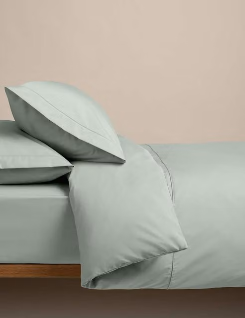 M&S Egyptian Cotton 230 Thread Count Duvet Cover Set, Green, W: 180 cm, H: 200 cm