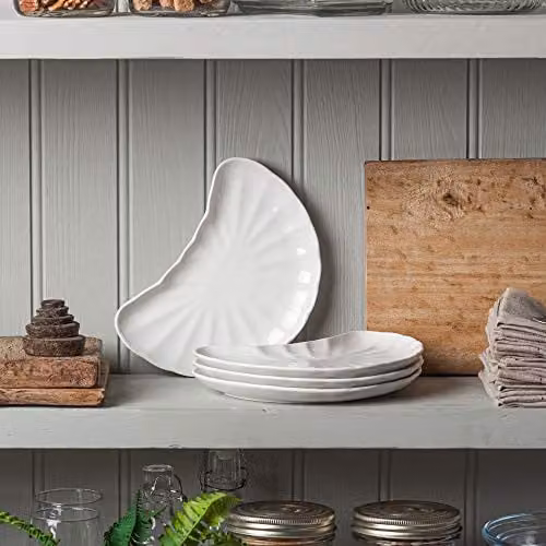 WM Bartleet & Sons 1750 Set of 4 White Porcelain Crescent Shaped Salad and Side Plates, Diameter: 22 cm – 3