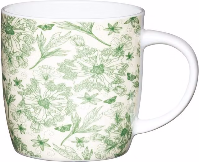 KitchenCraft Set of Four White Ceramic Floral Botanical Leaf Mugs