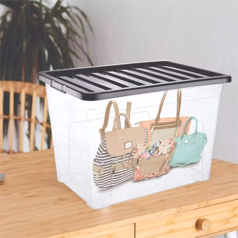 Nordara 3 Pack 80L Clear Plastic Storage Boxes with Black Lids – 3