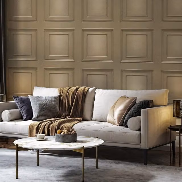Belgravia Decor Amara Panel Sage and Gold Geometric Classic Wallpaper