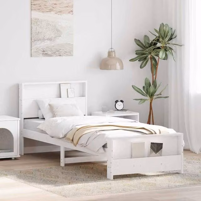 Berkfield Home Modern White Bed Frame with Headboard, W/D/H: 90 x 190 x 82 cm