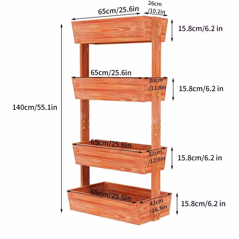 KORVIXA Wooden Vertical Raised Garden Bed Elevated Planter in Brown, H 140 x W 65 x D 42 cm – 2