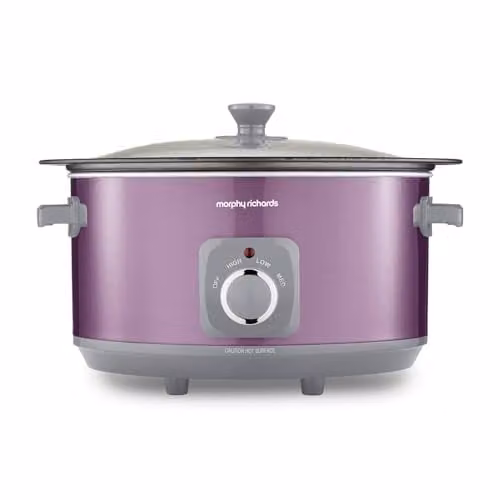 Morphy Richards Accents 6.5L Sear and Stew Slow Cooker with Non Stick Aluminium Pot and Glass Lid, Purple