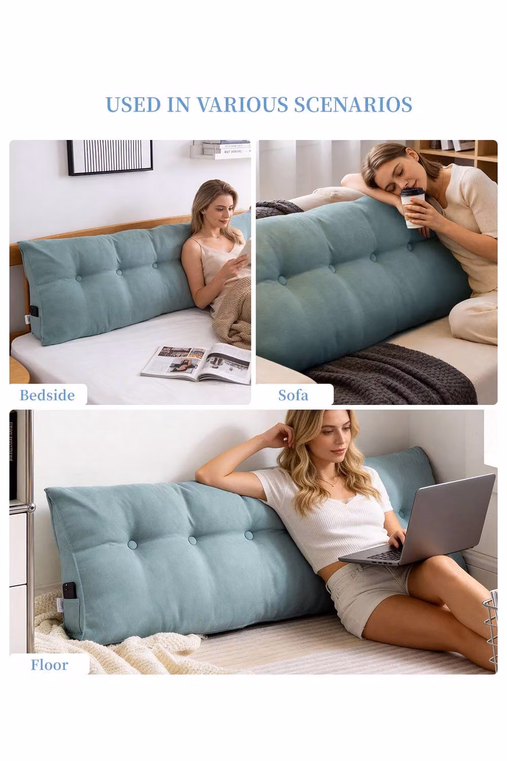 Garden Sanctuary Washable Wedge Headboard Pillow in Duck Egg Blue – 3