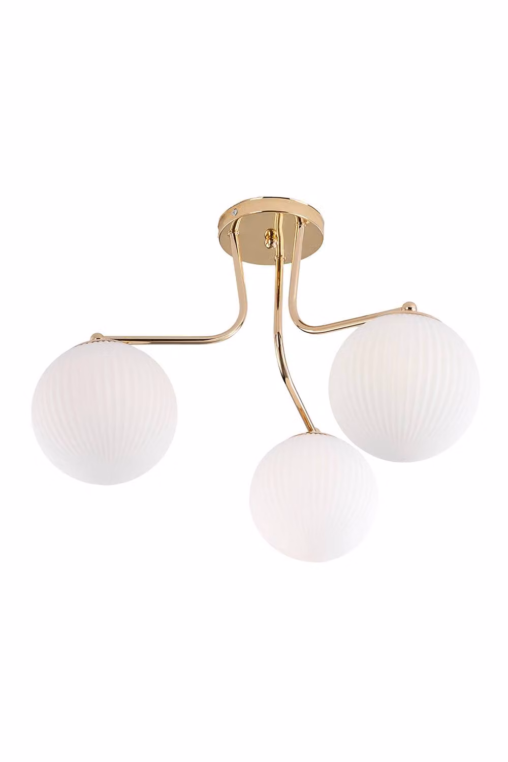 Living and Home 3-Light Metal Ceiling Light with Gold/Brass Finish and White Glass Globe Shades – 3