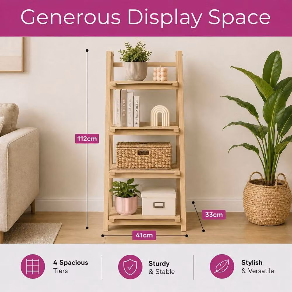 Neo 4 Tier Foldable Wooden Plant Stand in Teak, H 112.0 x W 41.0 x D 33.0 cm – 4