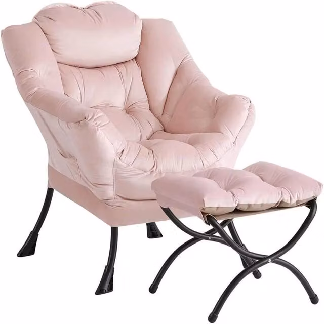 KORVIXA Modern Upholstered Pink Accent Sofa Chair with Armrests, W/D/H: 100 x 100 x 100 cm