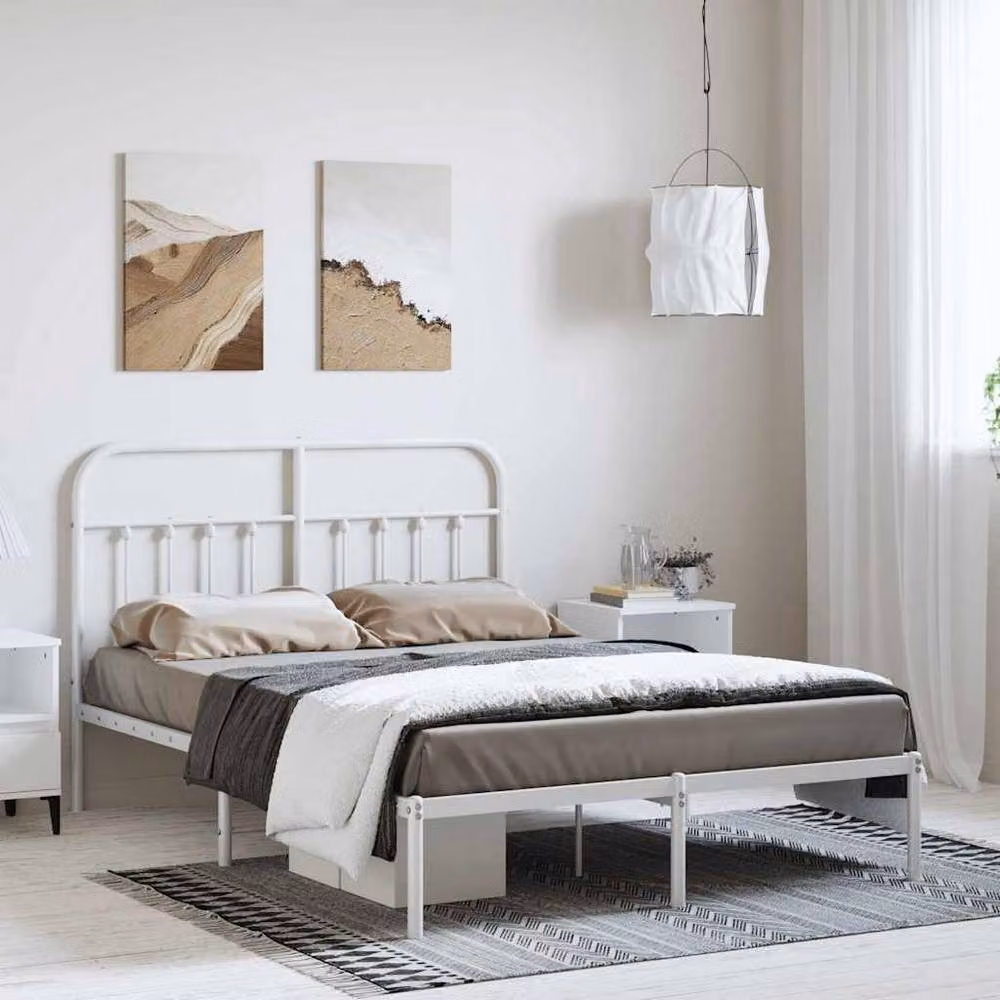 Berkfield Home Metal Bed Frame with Headboard in White, W/D/H: 150 x 200 cm, King Size – 2