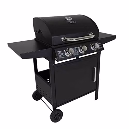 Charles Bentley 3 Burner Gas BBQ in Black with Warming Rack and Built-in Thermometer, W/D/H: 120 x 110 x 52 cm
