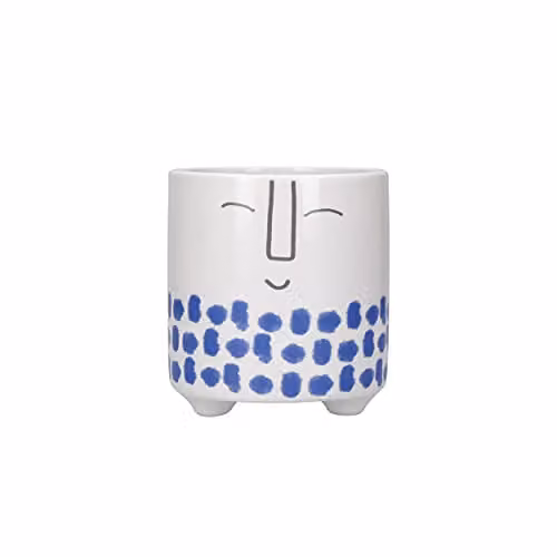 KitchenCraft Blue and White Dotted Ceramic Face Planter, H 11 x W 1 x D 1 cm – 1