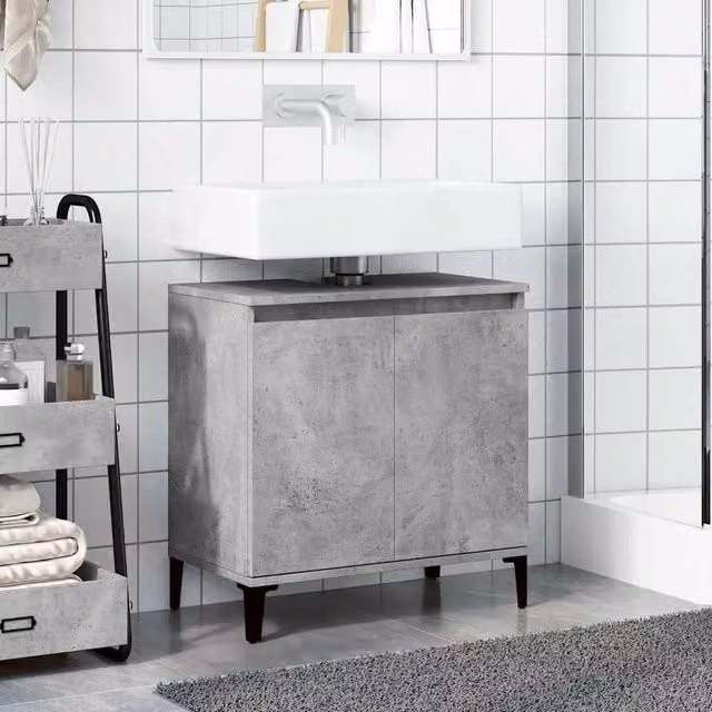 Berkfield Home Freestanding Bathroom Sink Cabinet in Grey, W: 58 cm, D: 33 cm, H: 60 cm – 1