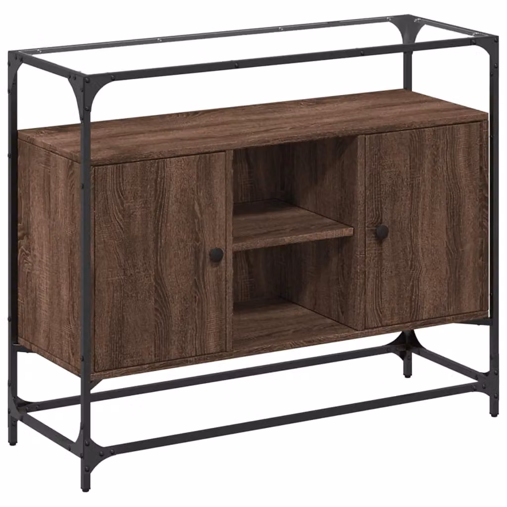 Berkfield Home Sideboard in Brown Oak with Glass Top, W/D/H: 98 x 35 x 81 cm – 2