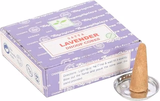 Satya Lavender Floral Incense Cones, Pack of 12, Brown and Purple