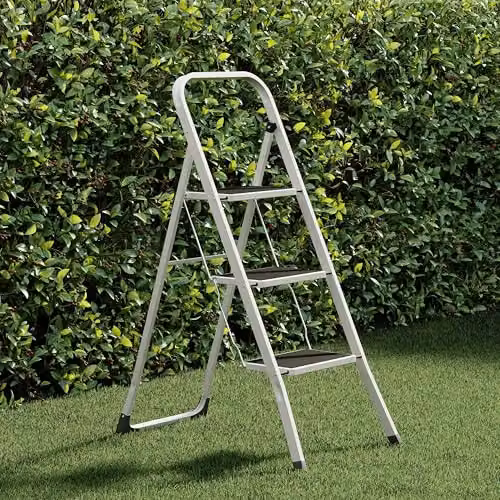 Home Vida 3 Step Heavy Duty Steel Folding Ladder with Anti-Slip Rubber Feet, White, H: 105 cm, W: 46 cm – 6