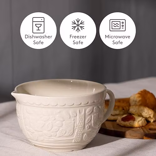 Mason Cash Ceramic Batter Bowl with Pouring Spout in Beige and White, 2 Litre – 3