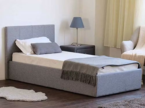 Home Treats Grey Fabric Upholstered Double Ottoman Bed Frame with Underbed Storage and Tufted Bonnel Sprung Mattress, W/D/H: 140 x 200 x 89 cm – 4