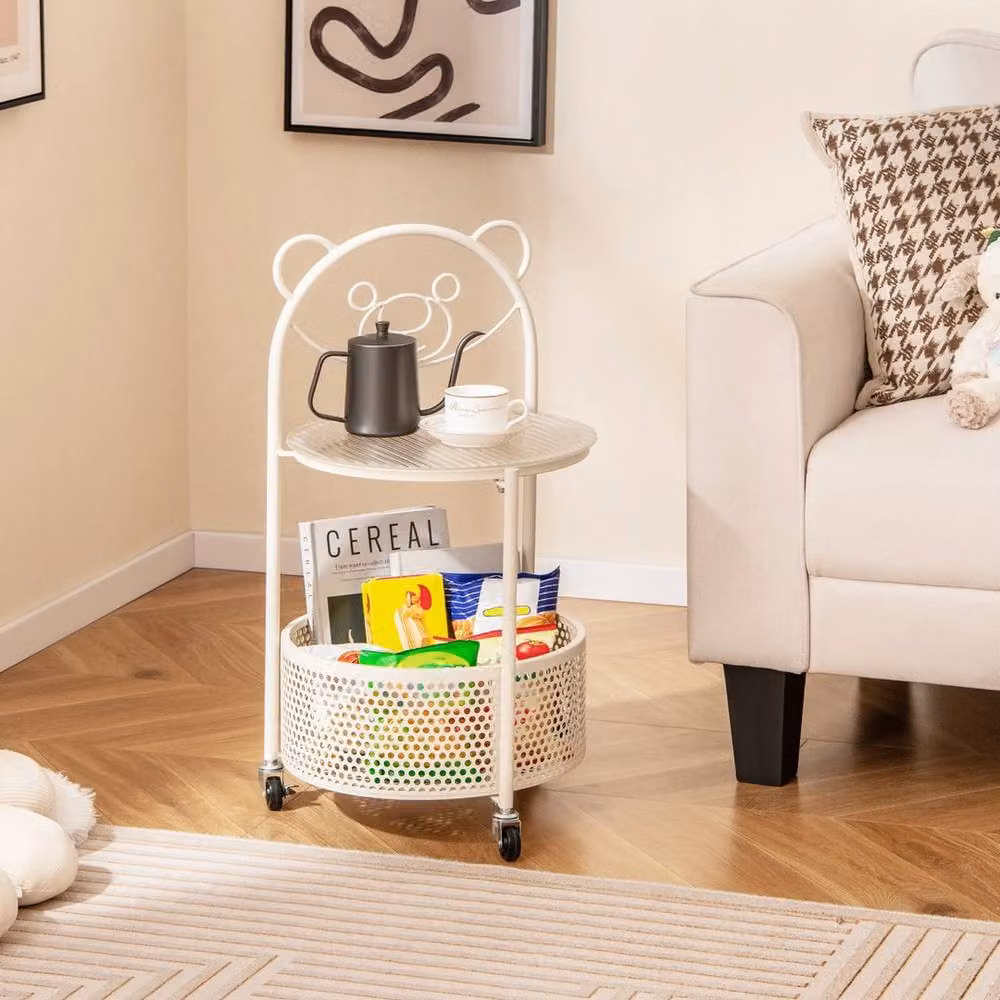 Kelvenix Modern 2-Tier Round Glass and Metal End Table in White – 2