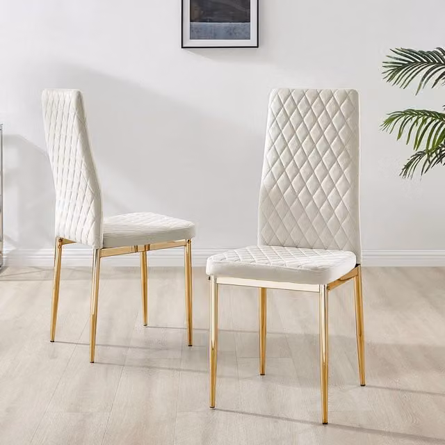 FurnitureboxUK Set of 4 Milan Velvet Dining Chairs with Gold Legs in Cream