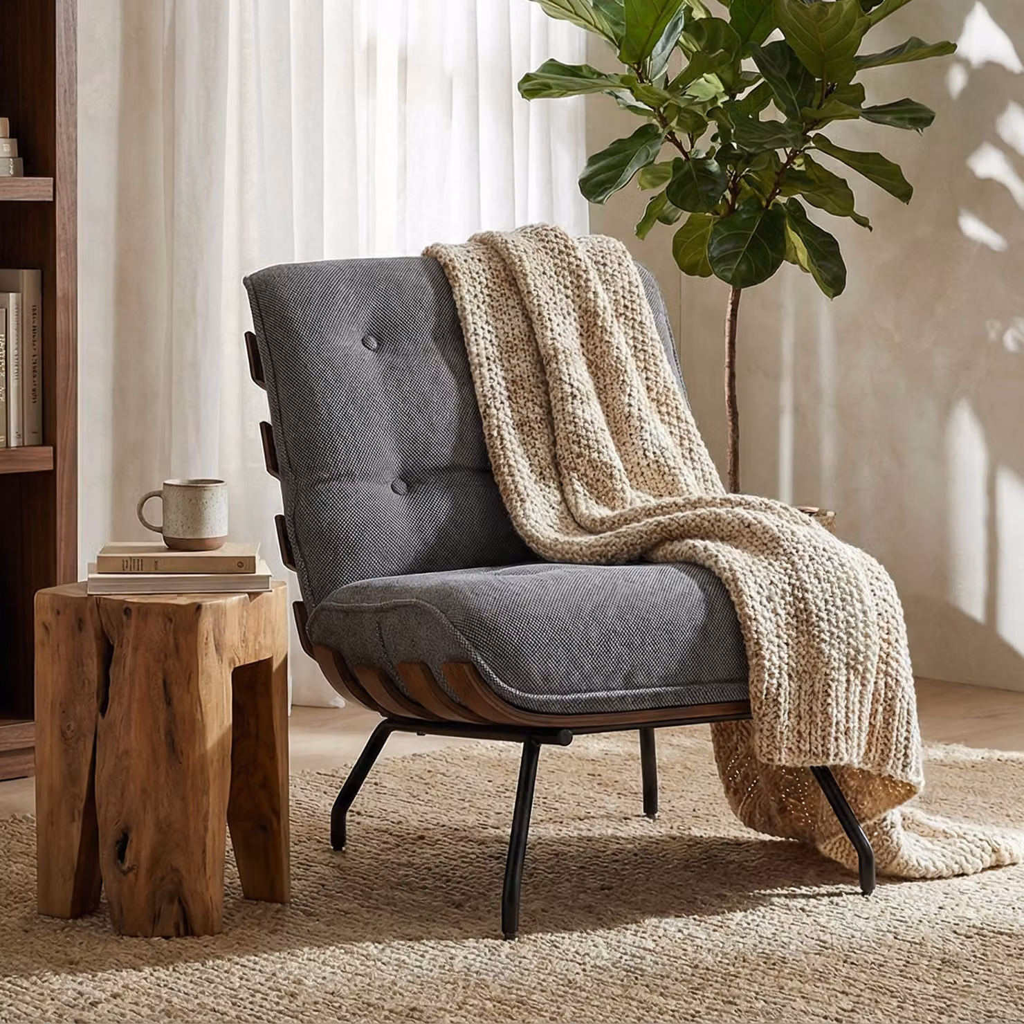 HOMCOM Dark Grey Linen-look Fabric Accent Chair with Armrests and Spring Cushion – 7