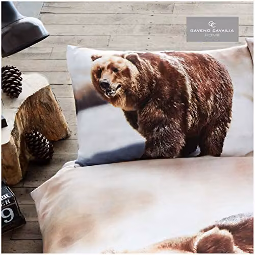 Gaveno Cavailia Wildlife 3D Bear Bed Set in Multicolour, featuring a Polyester-Cotton Duvet Cover (200 x 200 cm) and Pillowcase (50 x 75 cm) – 3