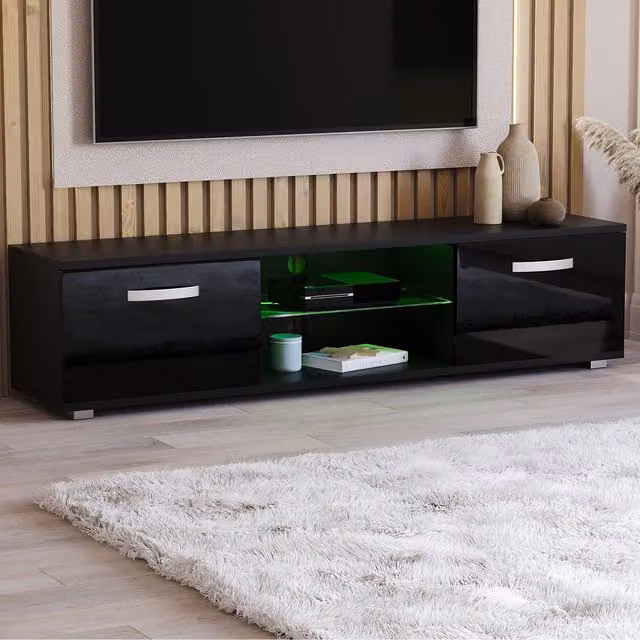 Vida Designs Cosmo Modern Glossy 2 Door LED TV Unit in Black and Multicolour, Width: 160 cm