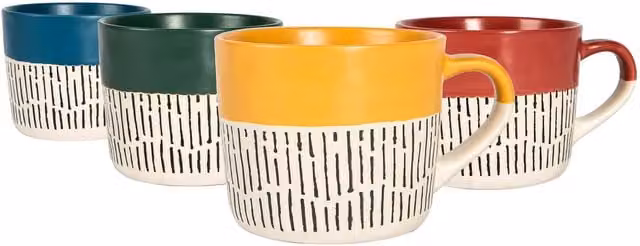Nicola Spring Dipped Dash Stoneware Coffee Mugs, Multicolour, Pack of 4, 475ml – 1