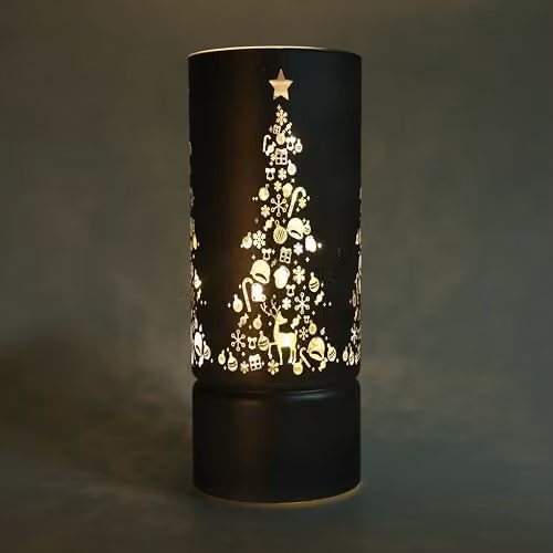 Shatchi Grey and Gold Etched Glass Cylinder Vase Table Lamp with LED Fairy Lights, Height: 22 cm – 3