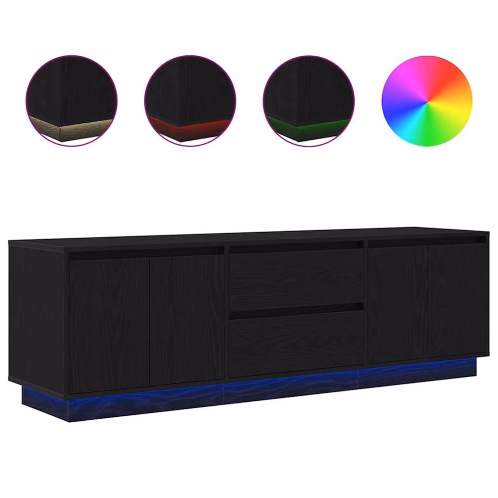 Berkfield Home Modern TV Cabinet with LED Lights in Black Oak, W: 160.5 cm, D: 41 cm, H: 50 cm – 3