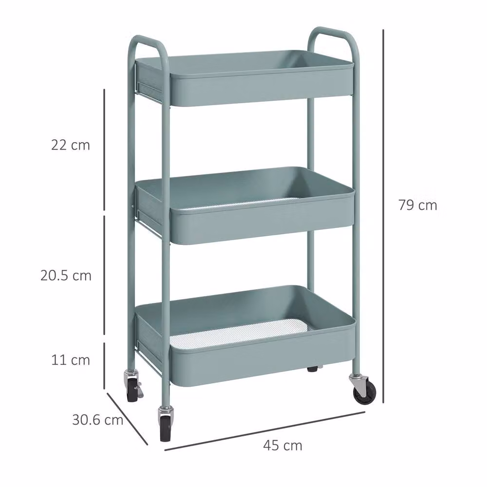STILVORA Blue Metal Storage Trolley with Three Baskets – 2