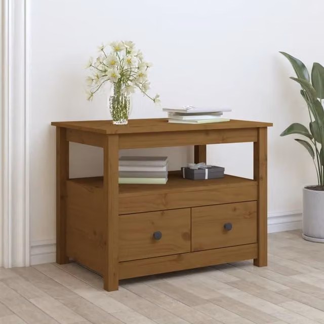 Berkfield Home Rustic Solid Wood Pine Coffee Table in Honey Brown, W: 71 cm, D: 49 cm, H: 55 cm – 1
