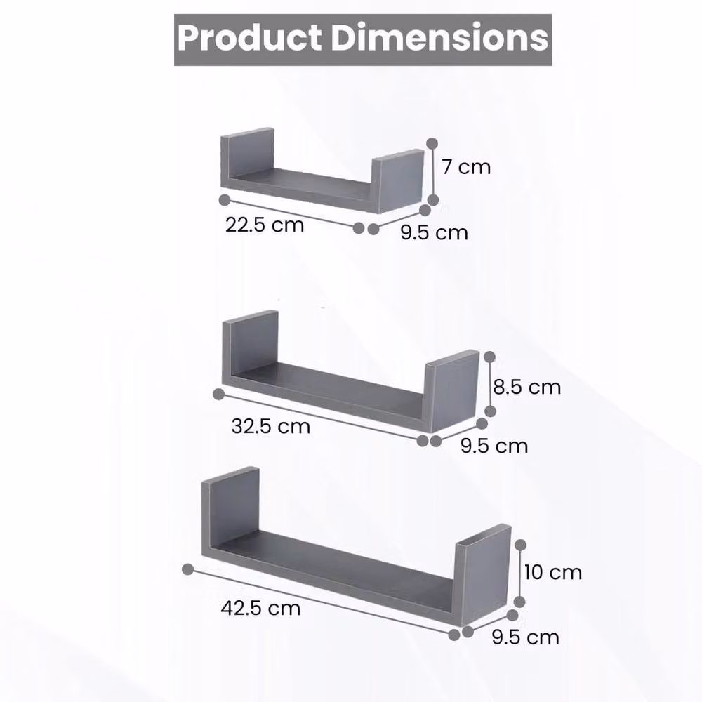 PAWNORA Grey Matt Wooden Wall Mounted Floating Display Shelves – 2