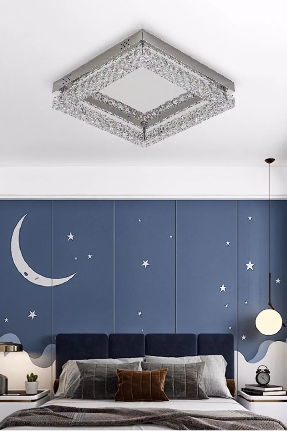 H&O Direct Modern Square Crystal Ceiling Light in Silver and Transparent – 2