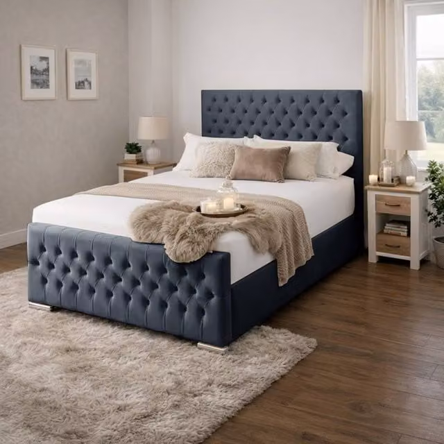 Desire Deco Kensington Upholstered Plush Velvet Bed Frame in Charcoal Grey, W/D/H: 90 x 190 cm