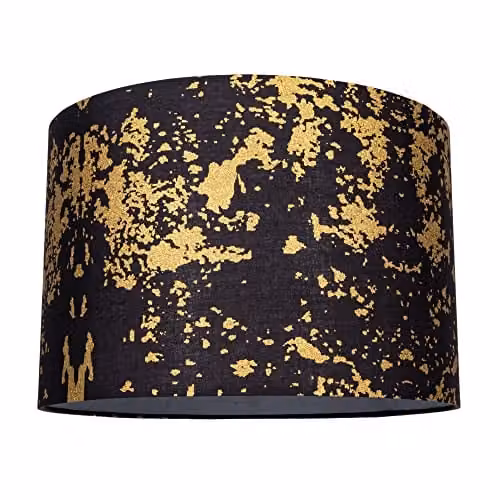Happy Homewares Modern Round Black Cotton Fabric Lamp Shade with Gold Foil Design, Diameter: 30 cm – 1