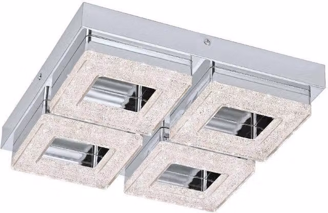 Eglo Fradelo Modern Square Flush Ceiling Light in Chrome and Clear Crystal Effect