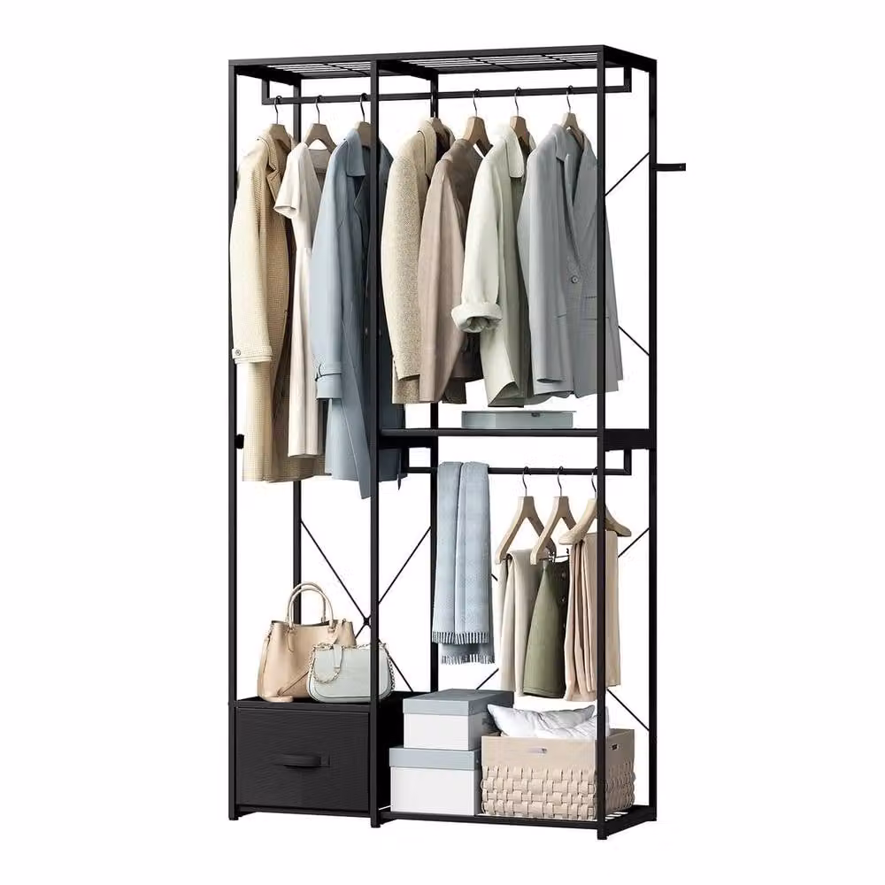 FORGEVIO Black Metal Freestanding Clothes Rack and Open Wardrobe – 3