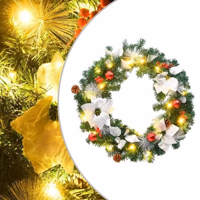 Berkfield Home Christmas Wreath with Multicolour LED Lights, Green, Diameter: 60 cm – 1