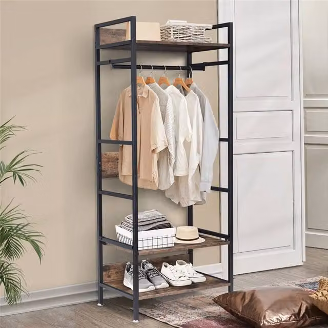Havendro Industrial Entryway Coat Rack with Adjustable Storage Shelf in Black – 1