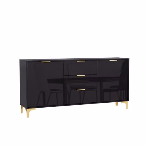 Creative Furniture Goldline Gloss Sideboard in Black and Gold, W: 140 cm, H: 80 cm, D: 35 cm – 5