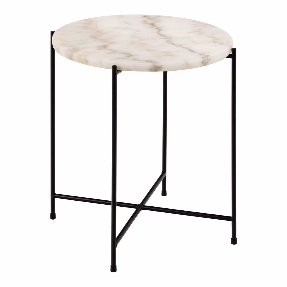 Wyld Haus Verona Round White Marble Side Table, W/D/H: 42 x 42 x 45 cm – 2