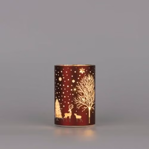 Shatchi Red and Gold Etched Glass Christmas Vase Table Lamp with LED Fairy Lights – 1