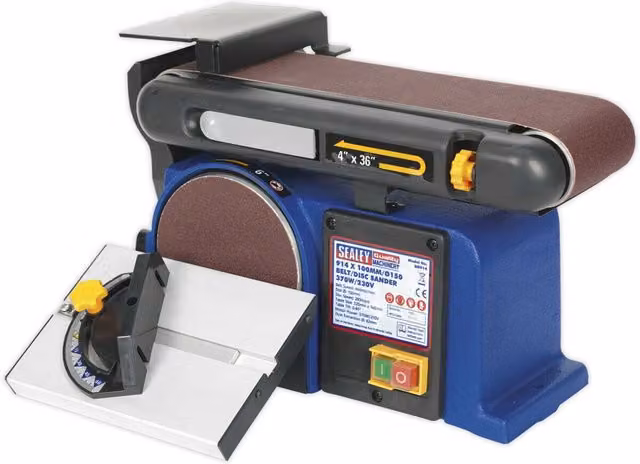Loops Portable Table Mounted Disc and Belt Sander, 370W 230V, Blue/Multicolour, Disc Diameter: 150 mm, Belt Diameter: 100 mm – 1